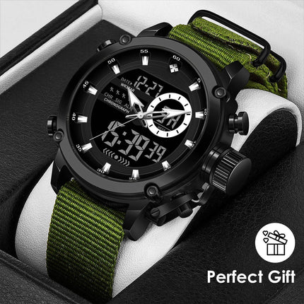 Men'S Sports Watch Multi-Function Strap Chronograph Alarm Date Display LED Backlight Black Sport Style