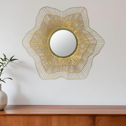 27" Gold Floral Sunburst Iron Framed Accent Mirror