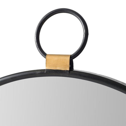28" Black Round Iron Framed Accent Mirror