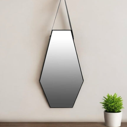 32" Black Hexagon Wood Framed Accent Mirror