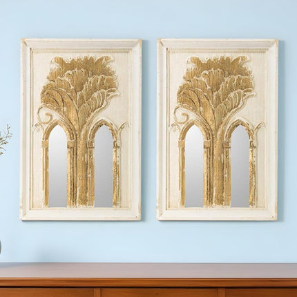 Set of Two 30" White and Gold Wood Framed Accent Mirrors