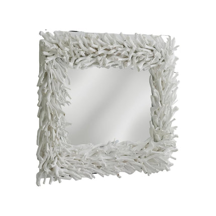 28" White Rattan Framed Accent Mirror