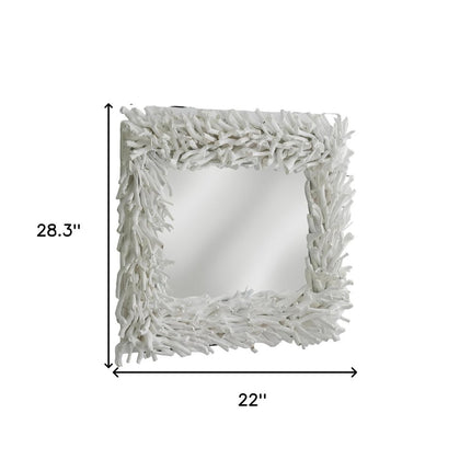 28" White Rattan Framed Accent Mirror