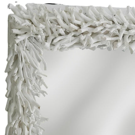 28" White Rattan Framed Accent Mirror