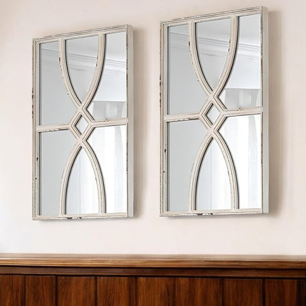 Set of Two White Wood Framed Accent Mirror