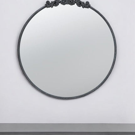 32" Black Crowned Top Iron Framed Accent Mirror