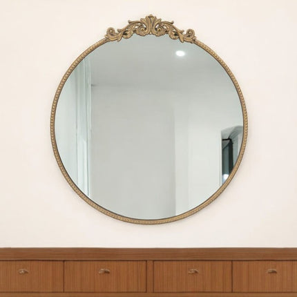 32" Gold Crowned Top Iron Framed Accent Mirror
