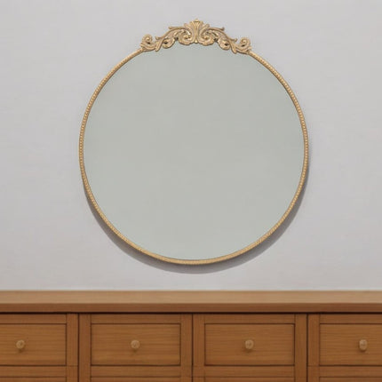 39" Gold Crowned Top Iron Framed Accent Mirror