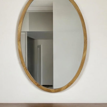 35" Brown Oval Solid Wood Framed Accent Mirror