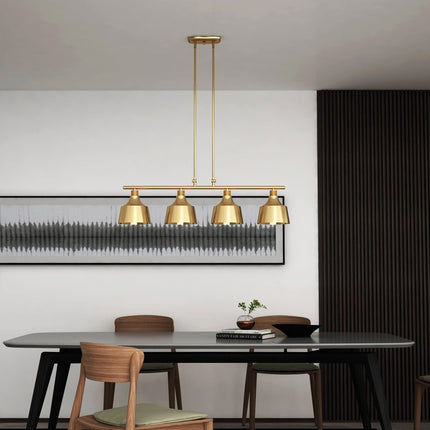 Gold Kitchen Island Four Light Metal Dimmable Chandelier With Gold Shades