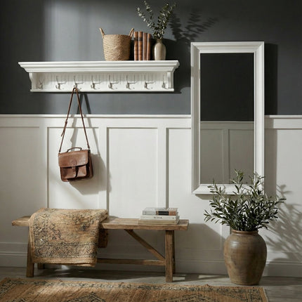28" White Rectangle Wall Mounted Full Length Hanging Mirror