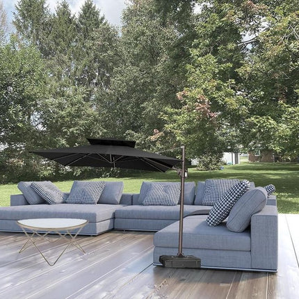 11' Black Polyester Round Tilt Cantilever Patio Umbrella With Stand