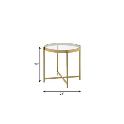 24" Gold And Clear Glass And Metal Round End Table