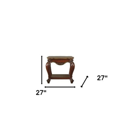 24" Oak Solid Wood Square End Table With Shelf