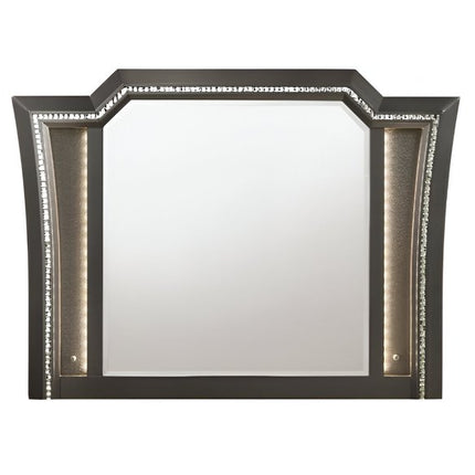 38" Gunmetal Lighted Abstract Wood Framed Mounted Dresser Mirror