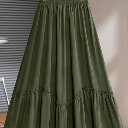 Plus Size, Women's Plus Size Winter Maxi Skirt - Elegant Wide Swing Skirt with Ruffle Hem