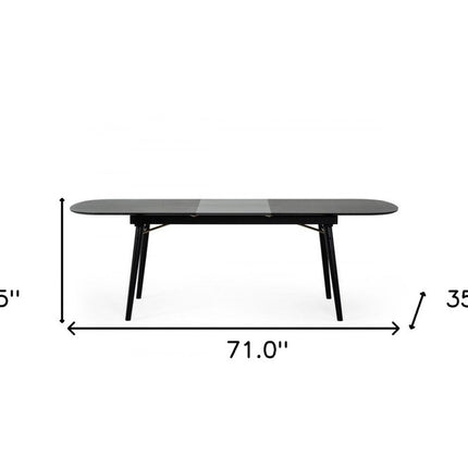 71" Black Rectangular Manufactured Wood Butterfly Leaf Dining Table