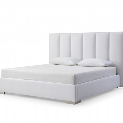 White Ribbed Texture Velvet Upholstered Queen Bed Frame