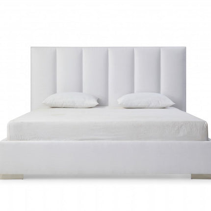 White Ribbed Texture Velvet Upholstered Queen Bed Frame