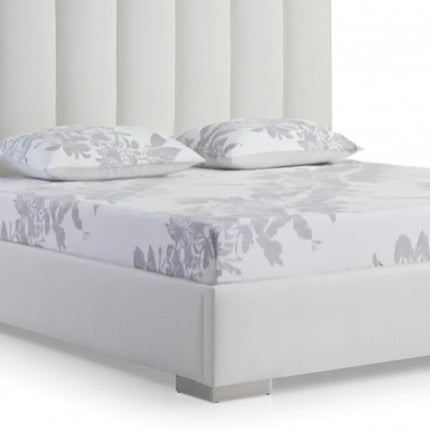 White Wood And Faux Leather Queen Bed Frame with USB