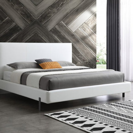 White Wood And Faux Leather King Bed Frame With USB