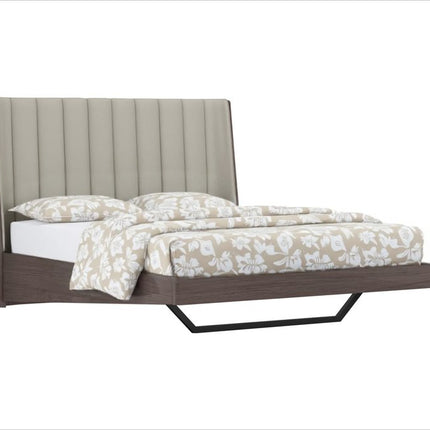 Queen Grey Upholstered Faux Leather and Ivory Gloss Bed Frame