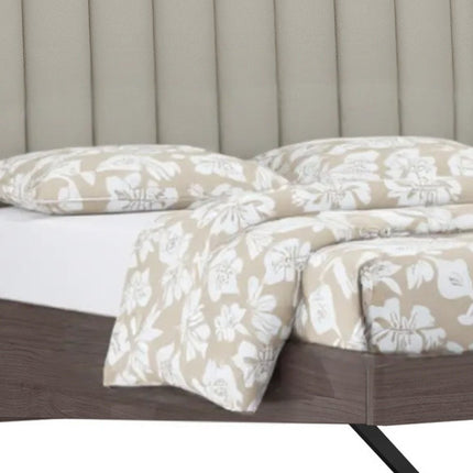 Queen Grey Upholstered Faux Leather and Ivory Gloss Bed Frame