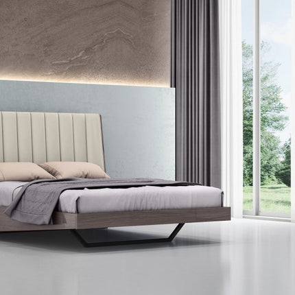 Queen Grey Upholstered Faux Leather and Ivory Gloss Bed Frame