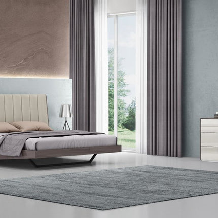 Queen Grey Upholstered Faux Leather and Ivory Gloss Bed Frame