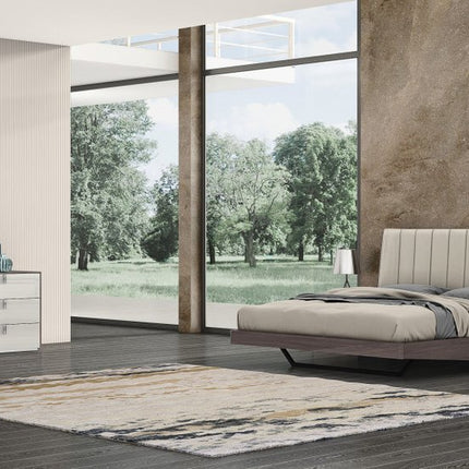 Queen Grey Upholstered Faux Leather and Ivory Gloss Bed Frame