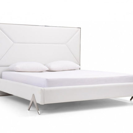 White Tufted Faux Leather Upholstered Queen Bed Frame
