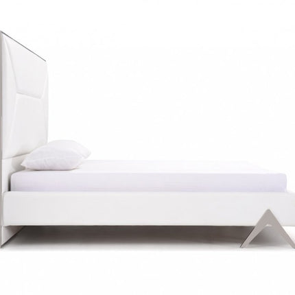 White Tufted Faux Leather Upholstered Queen Bed Frame