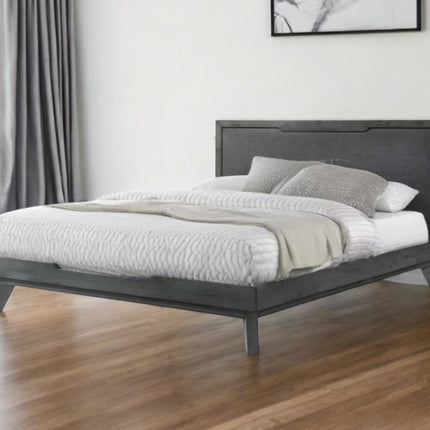 Gray Wood And Linen King Bed Frame