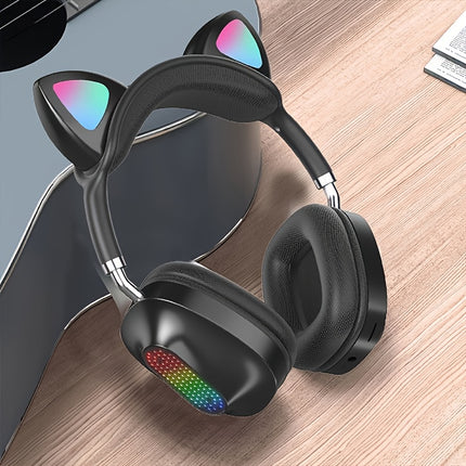 1pc Wireless Cat Ear Headphones with Light-Up RGB  Wireless Low-Power Stereo Sound