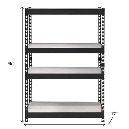 48" Black And Natural Metal and Wood Adjustable Four Tier Bookcase