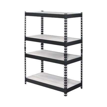 48" Black And Natural Metal and Wood Adjustable Four Tier Bookcase