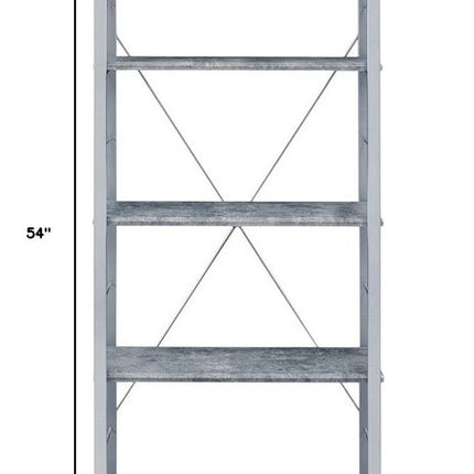 54" Gray And Silver Metal and Wood Four Tier Etagere Bookcase