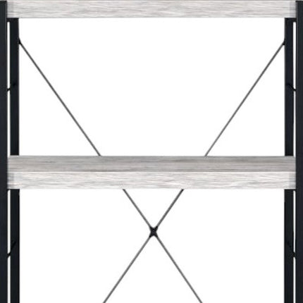 43" Antiqued White And Black Metal and Wood Four Tier Etagere Bookcase