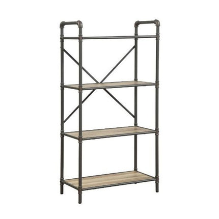 49" Gray Brown Metal Four Tier Etagere Bookcase