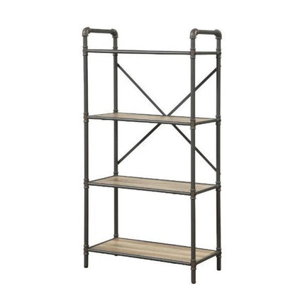49" Gray Brown Metal Four Tier Etagere Bookcase