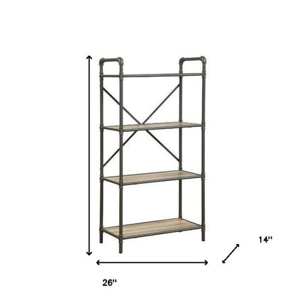 49" Gray Brown Metal Four Tier Etagere Bookcase