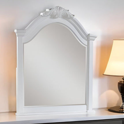 43" White Solid Wood Crowned Top Dresser Mount Framed Mirror