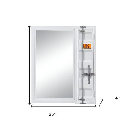 32" White Metal Framed Mounted Dresser Mirror