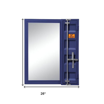 32" Blue Metal Framed Dresser Mirror
