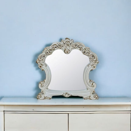 45" White Abstract Wood Framed Mounted Dresser Mirror
