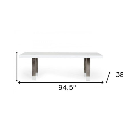 95" White And Gray Stainless Steel Dining Table