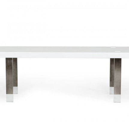 95" White And Gray Stainless Steel Dining Table