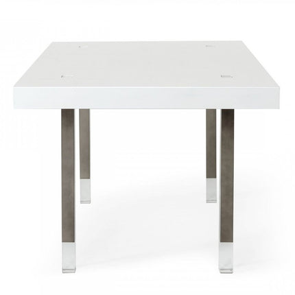 95" White And Gray Stainless Steel Dining Table