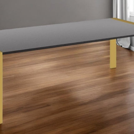 95" Gray And Brass Stainless Steel Dining Table