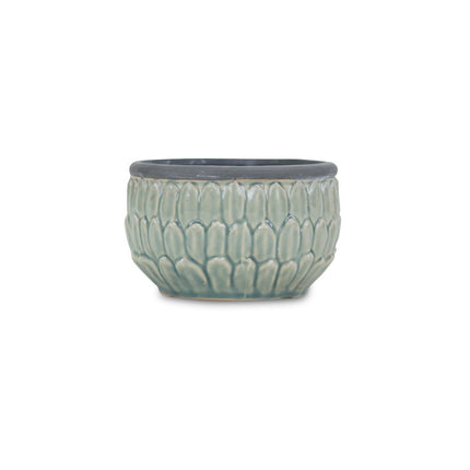 Blue Ceramic 37 Ounce Round Distressed Pot Planter